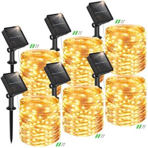 6 pack solar string lights outdoor waterproof total 240ft 720 led solar fairy lights 8 modes copper wire twinkle lights for patio yard trees garden christmas decorations wedding party(warm white)