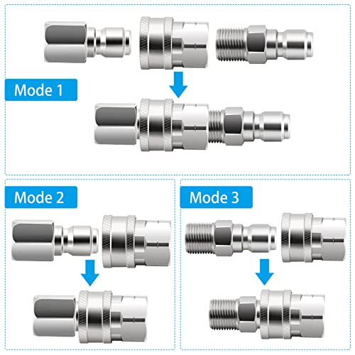 4PCS 3/8 Inch NPT Quick Connect Pressure Washer Coupler，Stainless Steel Pressure Washer Adapter Set, Male and Female Power Washer Quick Disconnect Kit