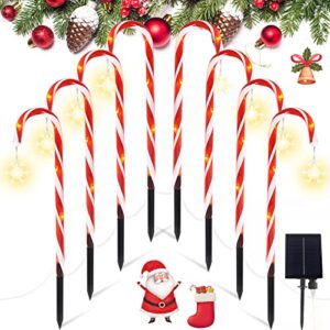 christmas candy cane pathway marker lights, 8 modes set of 8 solar christmas candy cane lights, outdoor christmas decorations solar candy cane lights for holiday walkway patio garden