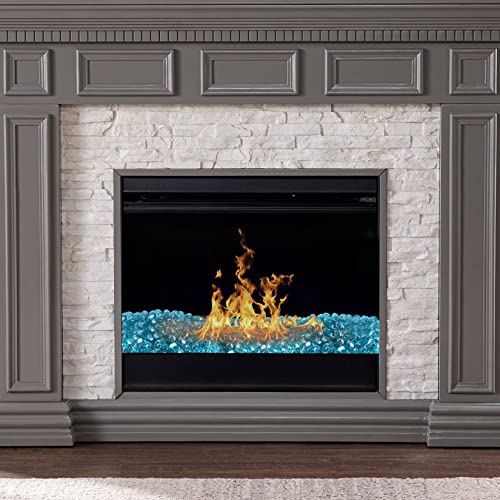 vchin Caribbean Blue Fire Pit Glass Rocks 20 Pounds, 1 Inch Diamond Fire Glass for Propane Fire Pit, Fireplace and Outdoor Decorative. High Luster Fire Glass Beads.