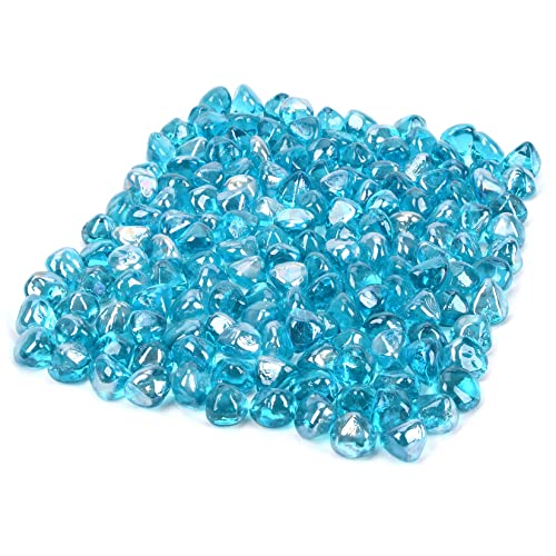 vchin Caribbean Blue Fire Pit Glass Rocks 20 Pounds, 1 Inch Diamond Fire Glass for Propane Fire Pit, Fireplace and Outdoor Decorative. High Luster Fire Glass Beads.