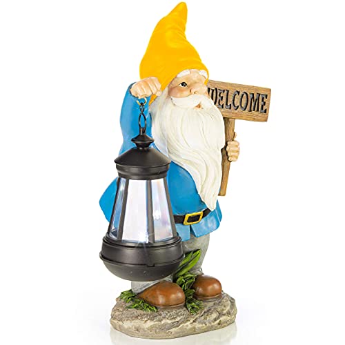 VP Home Welcome Gnome with Lantern Solar Powered LED Outdoor Decor Garden Light (Yellow Hat) Welcome gnome Statues Outdoor gnome Decor Funny Figurine Decor for Outside Patio, Yard, Lawn