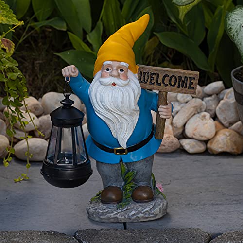 VP Home Welcome Gnome with Lantern Solar Powered LED Outdoor Decor Garden Light (Yellow Hat) Welcome gnome Statues Outdoor gnome Decor Funny Figurine Decor for Outside Patio, Yard, Lawn