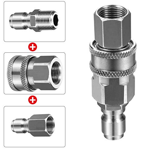 Hotop NPT 3/8 Inch Stainless Steel Male and Female Quick Connector Kit Pressure Washer Adapter Set and 2 Packs NPT 3/8 Inch Stainless Steel Quick Connector Plug Male Nipples