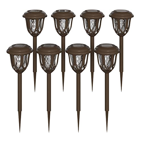 Flash Furniture DN-SL114-8-BR-GG 8 Pack Tulip Design LED Weather Resistant Outdoor Solar Powered Lights for Pathway, Garden, & Yard, Brown