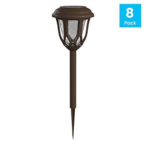 Flash Furniture DN-SL114-8-BR-GG 8 Pack Tulip Design LED Weather Resistant Outdoor Solar Powered Lights for Pathway, Garden, & Yard, Brown