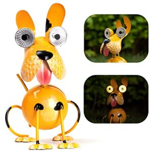 hshd solar dog statue lights outdoor metal yard art – funny puppy statue for garden patio decor lawn ornaments(sitting dog)