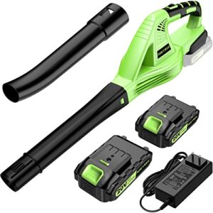 cordless leaf blower – lightweight electric blower with 2 batteries & charger – 20v battery powered small handheld blower for lawn care