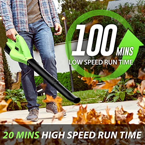 Cordless Leaf Blower - Lightweight Electric Blower with 2 Batteries & Charger - 20V Battery Powered Small Handheld Blower for Lawn Care