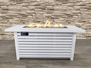 bridgeport rectangle steel propane fire pit table for outdoor home garden backyard fireplace (54 inch, white)