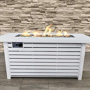 Bridgeport Rectangle Steel Propane Fire Pit Table for Outdoor Home Garden Backyard Fireplace (54 Inch, White)