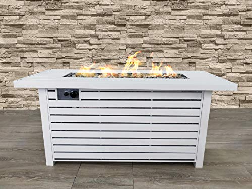 Bridgeport Rectangle Steel Propane Fire Pit Table for Outdoor Home Garden Backyard Fireplace (54 Inch, White)