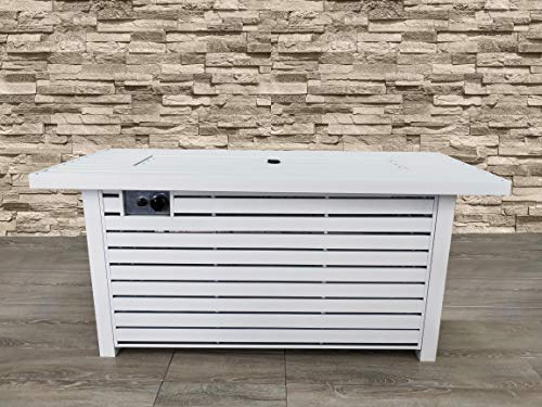 Bridgeport Rectangle Steel Propane Fire Pit Table for Outdoor Home Garden Backyard Fireplace (54 Inch, White)