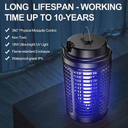 Bug Zapper Outdoor, Mosquito Zapper with Dusk to Dawn Light Sensor, 18W Electric Fly Zapper, Waterproof Mosquito Killer, Mosquito Repellent Outdoor, Fly Trap for Home, Garden, Outdoor Mosquito Control