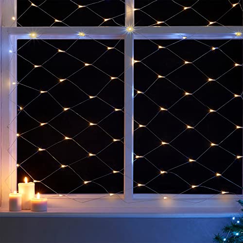 9.8FT x 6.6FT 198 LED Net Lights, Connectable 8 Lighting Twinkle Modes Mesh Lights for Christmas Outdoor Patio Garden Bush Fence Decorations (Warm White)