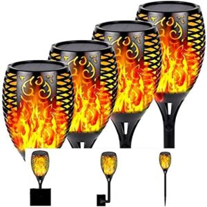 solar landscape path garden lights outdoor 3 in 1 adaptors deck lighting fence post light dancing flickering flame torch led wall lamp waterproof for yard porch patio 4 pack