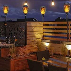 Solar Landscape Path Garden Lights Outdoor 3 in 1 Adaptors Deck Lighting Fence Post Light Dancing Flickering Flame Torch LED Wall Lamp Waterproof for Yard Porch Patio 4 Pack