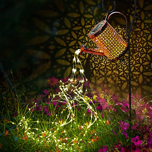 Solar Watering Can Lights Garden Outdoor Solar Powered Lantern Shower Lights Waterproof Creative Decor for Patio Yard Pathway Walkway with Extra Long Wire and Brighter Gardening Gift (Warm White)