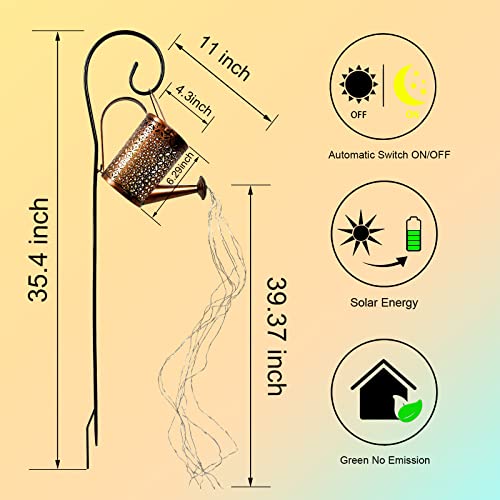 Solar Watering Can Lights Garden Outdoor Solar Powered Lantern Shower Lights Waterproof Creative Decor for Patio Yard Pathway Walkway with Extra Long Wire and Brighter Gardening Gift (Warm White)