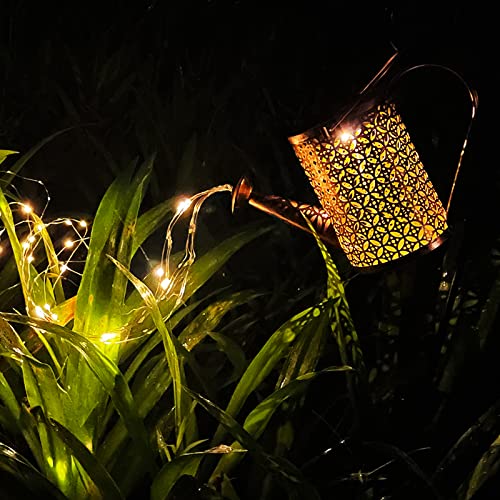 Solar Watering Can Lights Garden Outdoor Solar Powered Lantern Shower Lights Waterproof Creative Decor for Patio Yard Pathway Walkway with Extra Long Wire and Brighter Gardening Gift (Warm White)