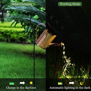 Solar Watering Can Lights Garden Outdoor Solar Powered Lantern Shower Lights Waterproof Creative Decor for Patio Yard Pathway Walkway with Extra Long Wire and Brighter Gardening Gift (Warm White)