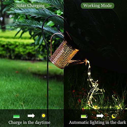 Solar Watering Can Lights Garden Outdoor Solar Powered Lantern Shower Lights Waterproof Creative Decor for Patio Yard Pathway Walkway with Extra Long Wire and Brighter Gardening Gift (Warm White)