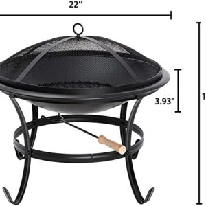 Saicool 22 Inches Portable Fire Pit for Outside Outdoor Wood Burning Patio Steel Fire Pit Bowl BBQ Grill for Camping Backyard Tailgating, Hunting Deck Picnic Porch Garden
