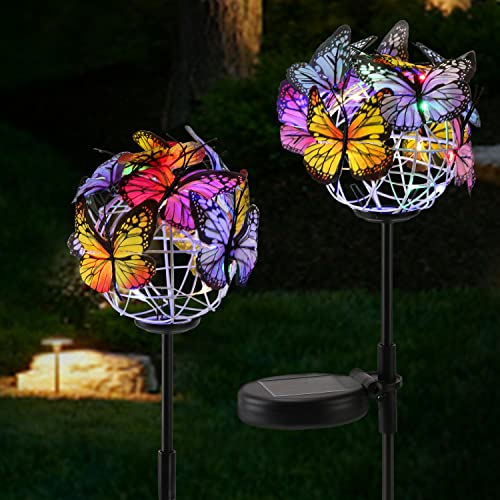 Outdoor Solar Lights Butterfly Lights Garden Decorative Solar Stake Lights with Butterflies Decor Powered Waterproof for Patio Garden Yard Pathway 2 Pack 