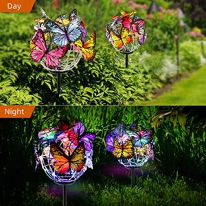 Outdoor Solar Lights Butterfly Lights Garden Decorative Solar Stake Lights with Butterflies Decor Powered Waterproof for Patio Garden Yard Pathway 2 Pack 