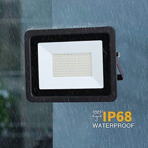 MIHEAL 2 Pack 100W LED Flood Light,Cool White, IP68 Waterproof Super Bright Work Light, 110V, Outdoor Floodlight for Yard, Garden, Garage, Lawn, Court [Energy Class A++]…