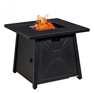 toolsempire 30 inch outdoor fire table, 50,000 btu gas fire pit table with metal tabletop, lid, lava rock, electric igniter & hideaway tank holder, propane fire table for outside, garden, party(black)