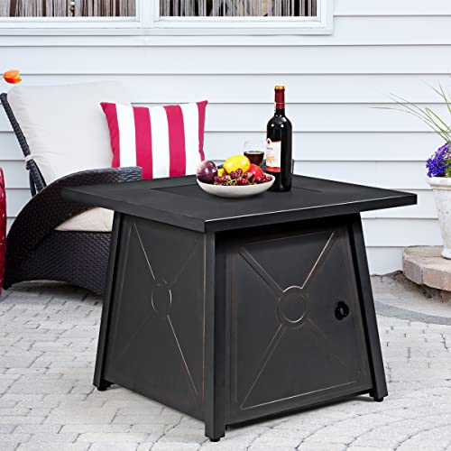 Toolsempire 30 Inch Outdoor Fire Table, 50,000 BTU Gas Fire Pit Table with Metal Tabletop, Lid, Lava Rock, Electric Igniter & Hideaway Tank Holder, Propane Fire Table for Outside, Garden, Party(Black)