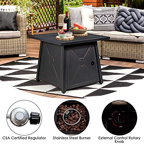 Toolsempire 30 Inch Outdoor Fire Table, 50,000 BTU Gas Fire Pit Table with Metal Tabletop, Lid, Lava Rock, Electric Igniter & Hideaway Tank Holder, Propane Fire Table for Outside, Garden, Party(Black)