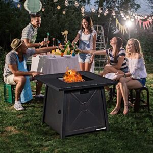 Toolsempire 30 Inch Outdoor Fire Table, 50,000 BTU Gas Fire Pit Table with Metal Tabletop, Lid, Lava Rock, Electric Igniter & Hideaway Tank Holder, Propane Fire Table for Outside, Garden, Party(Black)