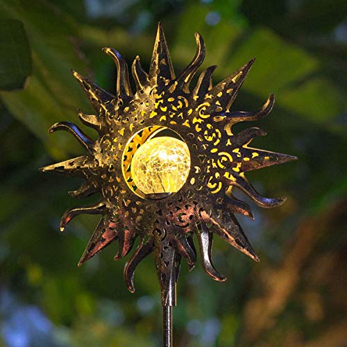 HOMEIMPRO Sun Solar Lights Garden Outdoor,Crackle Glass Globe Stake Lights,Waterproof LED Lights for Garden,Lawn,Patio or Courtyard