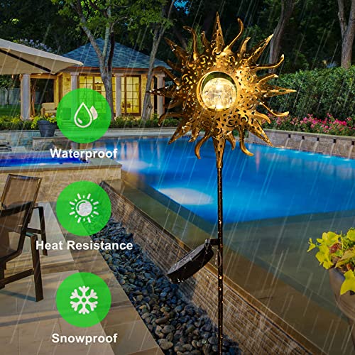 HOMEIMPRO Sun Solar Lights Garden Outdoor,Crackle Glass Globe Stake Lights,Waterproof LED Lights for Garden,Lawn,Patio or Courtyard