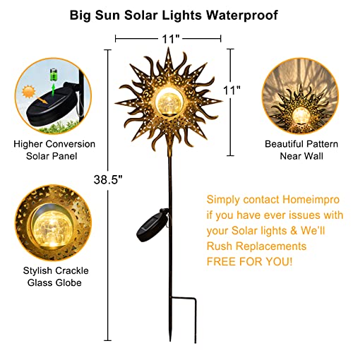 HOMEIMPRO Sun Solar Lights Garden Outdoor,Crackle Glass Globe Stake Lights,Waterproof LED Lights for Garden,Lawn,Patio or Courtyard