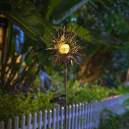 HOMEIMPRO Sun Solar Lights Garden Outdoor,Crackle Glass Globe Stake Lights,Waterproof LED Lights for Garden,Lawn,Patio or Courtyard