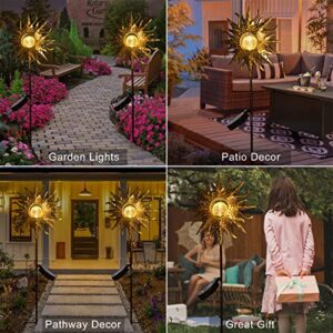 HOMEIMPRO Sun Solar Lights Garden Outdoor,Crackle Glass Globe Stake Lights,Waterproof LED Lights for Garden,Lawn,Patio or Courtyard