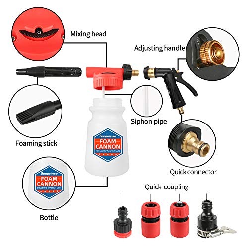 Sooprinse High Pressure Washer Gun,3000 PSI Max with 5 Color Quick Connect Nozzles, Car Foam Gun Foam Cannon Blaster Set