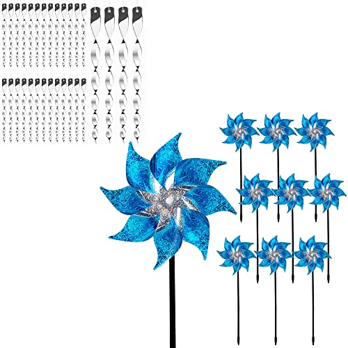 Hausse 30 Pack Reflectors Scare Rods & 10 Pack Reflective Pinwheels with Stakes, Blue