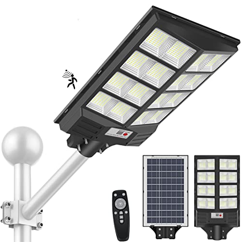 800W Solar Street Light, 60000LM IP66 Waterproof Solar Security Flood Lights Outdoor Motion Sensor, Dusk to Dawn Solar LED Light Lamp with Remote & Light Sensor for Garden,Yard, Path, Parking Lot