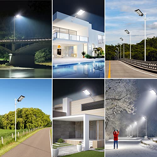 800W Solar Street Light, 60000LM IP66 Waterproof Solar Security Flood Lights Outdoor Motion Sensor, Dusk to Dawn Solar LED Light Lamp with Remote & Light Sensor for Garden,Yard, Path, Parking Lot