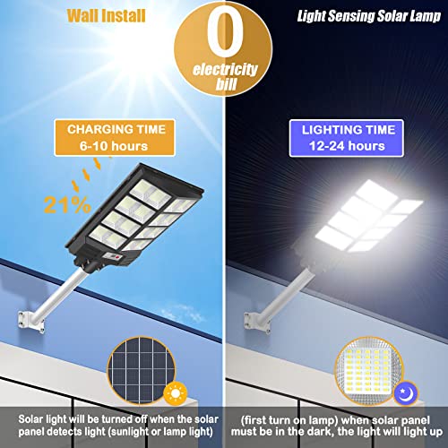 800W Solar Street Light, 60000LM IP66 Waterproof Solar Security Flood Lights Outdoor Motion Sensor, Dusk to Dawn Solar LED Light Lamp with Remote & Light Sensor for Garden,Yard, Path, Parking Lot