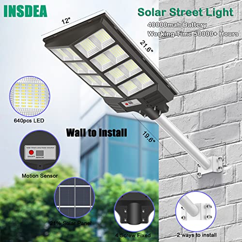 800W Solar Street Light, 60000LM IP66 Waterproof Solar Security Flood Lights Outdoor Motion Sensor, Dusk to Dawn Solar LED Light Lamp with Remote & Light Sensor for Garden,Yard, Path, Parking Lot