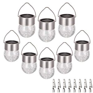 sunwind hanging solar ball lights outdoor – 8 pack cracked glass decorative garden lights waterproof solar lanterns for yard, patio, fence, tree, or holiday decoration(white)