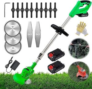 21v cordless string trimmer grass trimmer garden edger tool for lawn trimming, lawn care, with 2 li-ion battery and charger,green