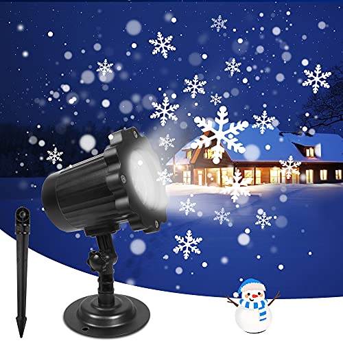 Snowfall LED Light Projector, Christmas Snowflake Rotating Projector Waterproof White Snow Effect Spotlight Outdoor Landscape Decorative Lighting for Patio, Garden, Halloween, Christmas, Holiday