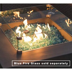 COSIEST 2-Piece Outdoor Propane Firepit Table Set, Green Faux Stone 35 inches Square Fire Table w 50,000 BTU Stainless Steel Burner, Wind Guard, w Metal Lid 20gl Hideway Tank for Garden, Porch