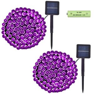 luglint solar christmas lights, 2 pack 100 led solar string lights outdoor,8 modes solar decorative lights for indoor/outdoor tree,patio,garden, christmas,halloween,wedding party decor (purple)